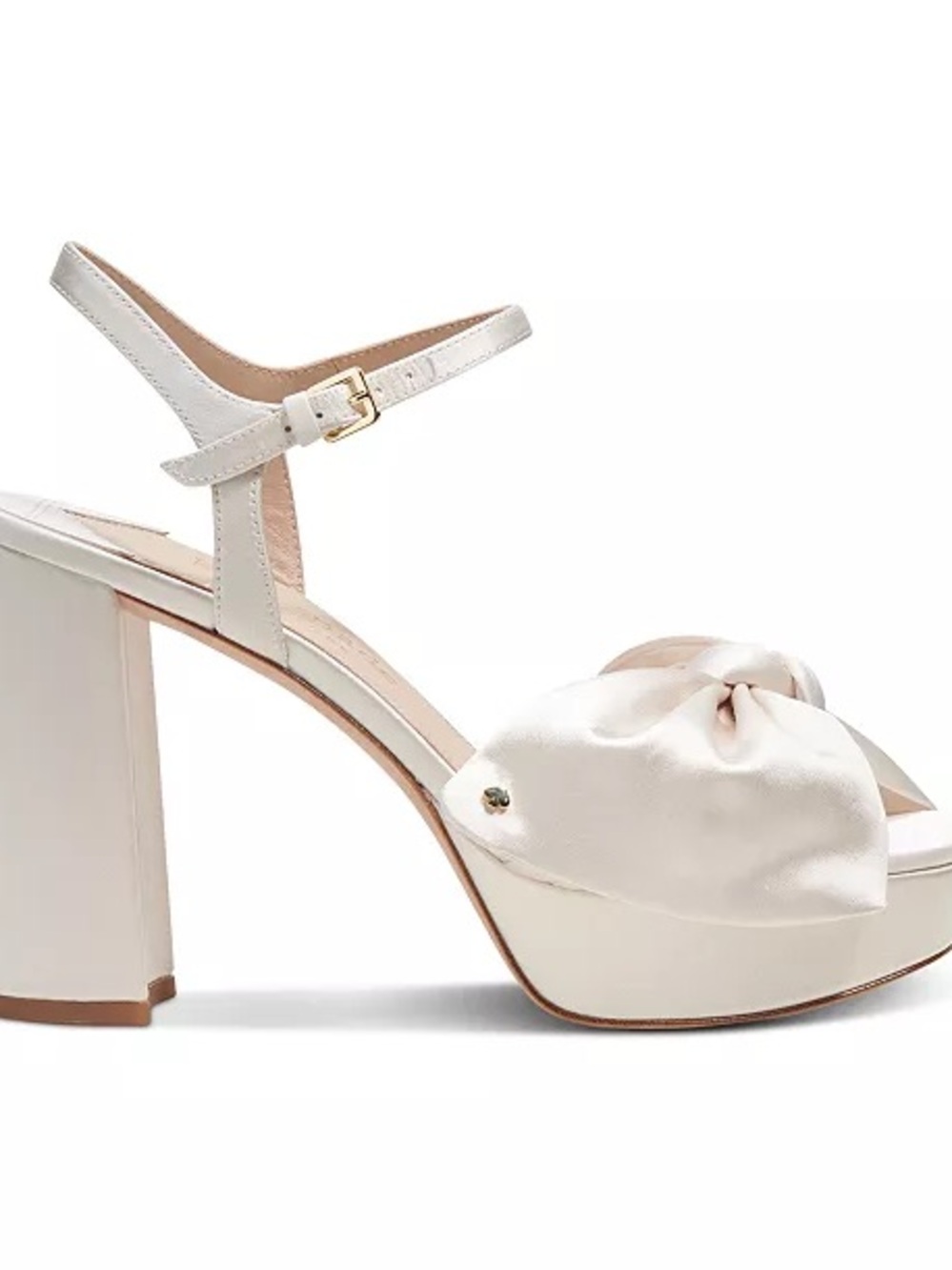 Kate Spade Lucie Ivory Satin Platform Sandals Size 6.5 Bow Heel Wedding Shoes